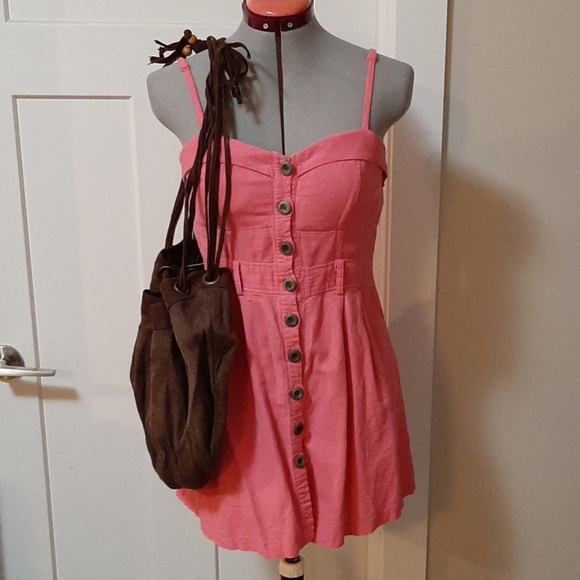 Pink Mini Spaghetti Strap Button Down Dress - Picture 7 of 7